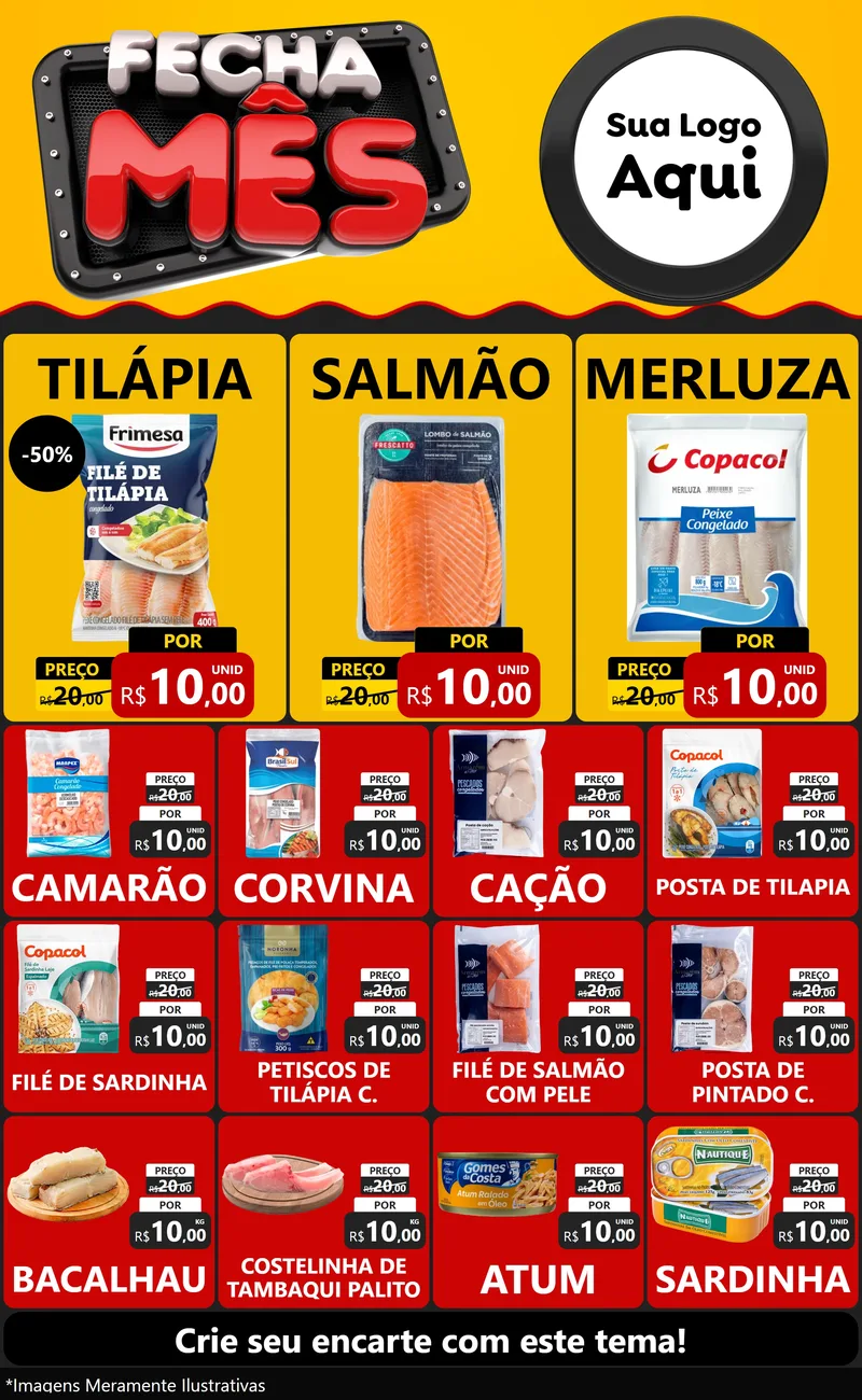 Modelo de Encarte para Encarte Grande com o tema Fecha Mês para Peixaria