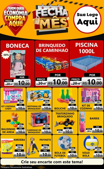 Modelo de Encarte para Encarte Grande com o tema Fecha Mês para Brinquedos