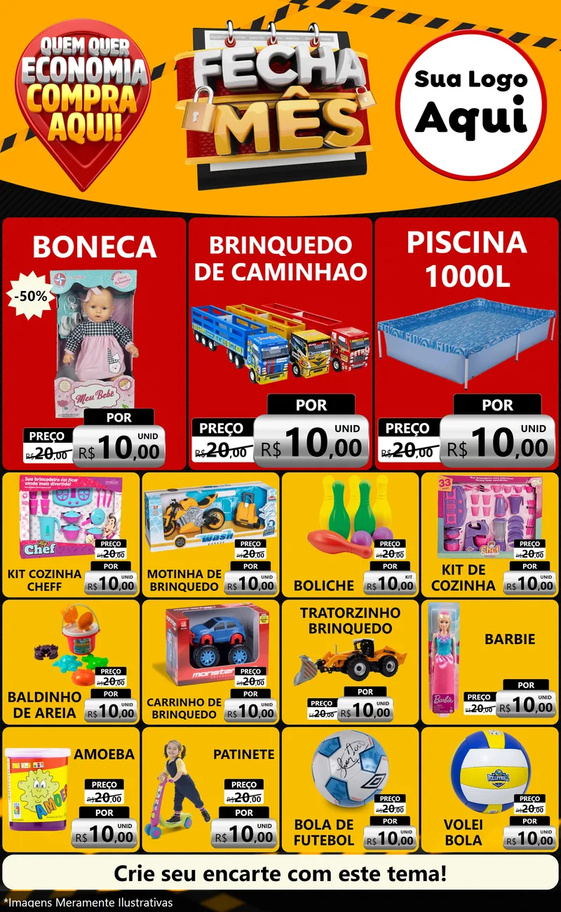 Modelo de Encarte para Encarte Grande com o tema Fecha Mês para Brinquedos