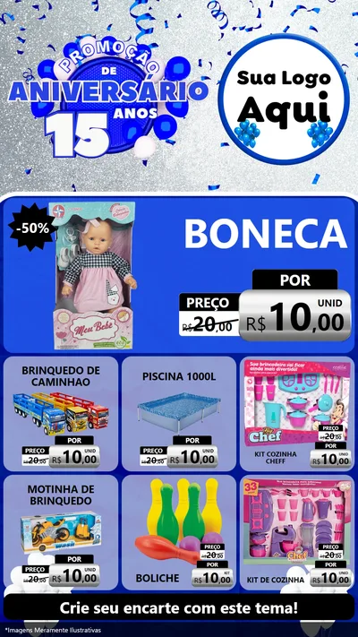 Modelo de Rede Social para Stories com o tema Promoção de Aniversário - 15 Anos para Brinquedos