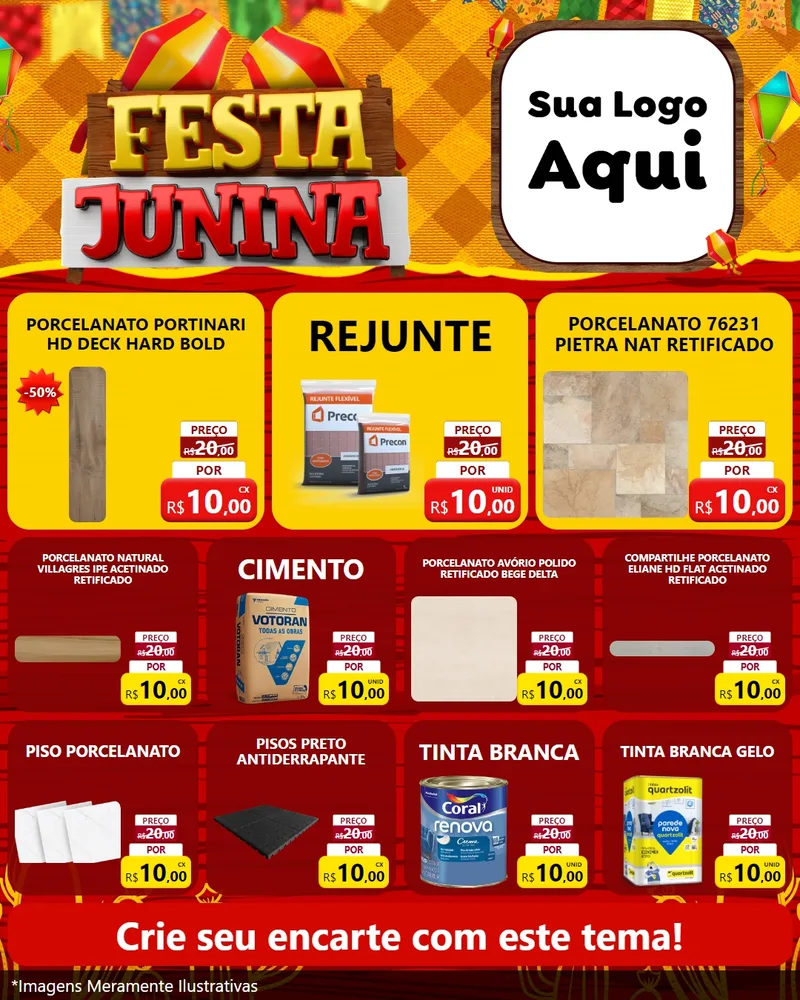 Modelo de Rede Social para Feed Instagram com o tema Festa Junina para Pisos e revestimentos