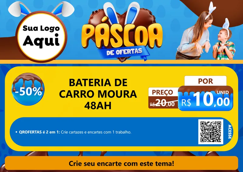 Modelo de Cartaz para Cartaz A4 Horizontal com o tema Páscoa de Ofertas para Baterias Elétricas