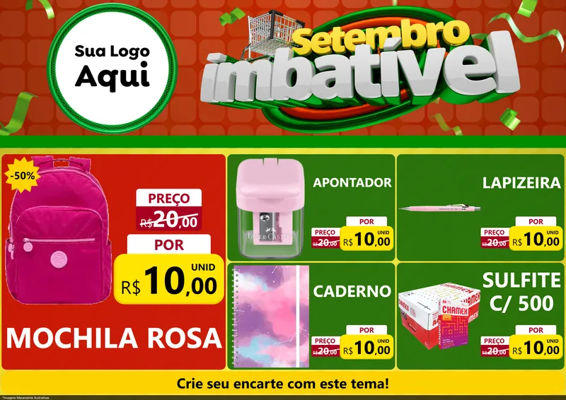 Modelo de Encarte para Encarte A4 Horizontal com o tema Setembro Imbatível para Papelaria