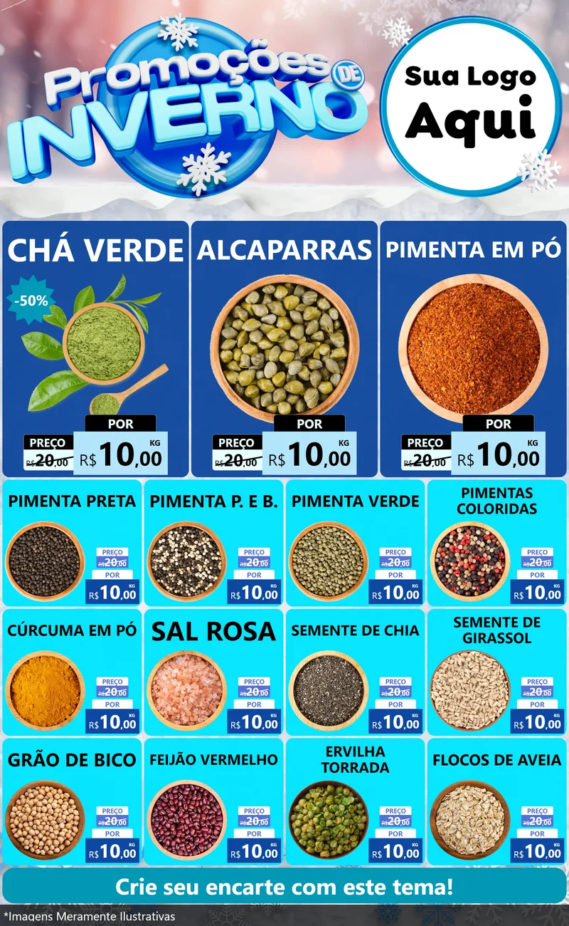 Modelo de Encarte para Encarte Grande com o tema Promoções de Inverno para Produtos Naturais