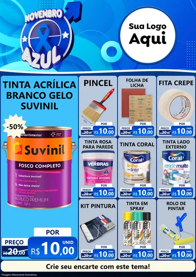 Modelo de Encarte para Encarte A4 Vertical com o tema Novembro Azul para Tintas e Ferramentas