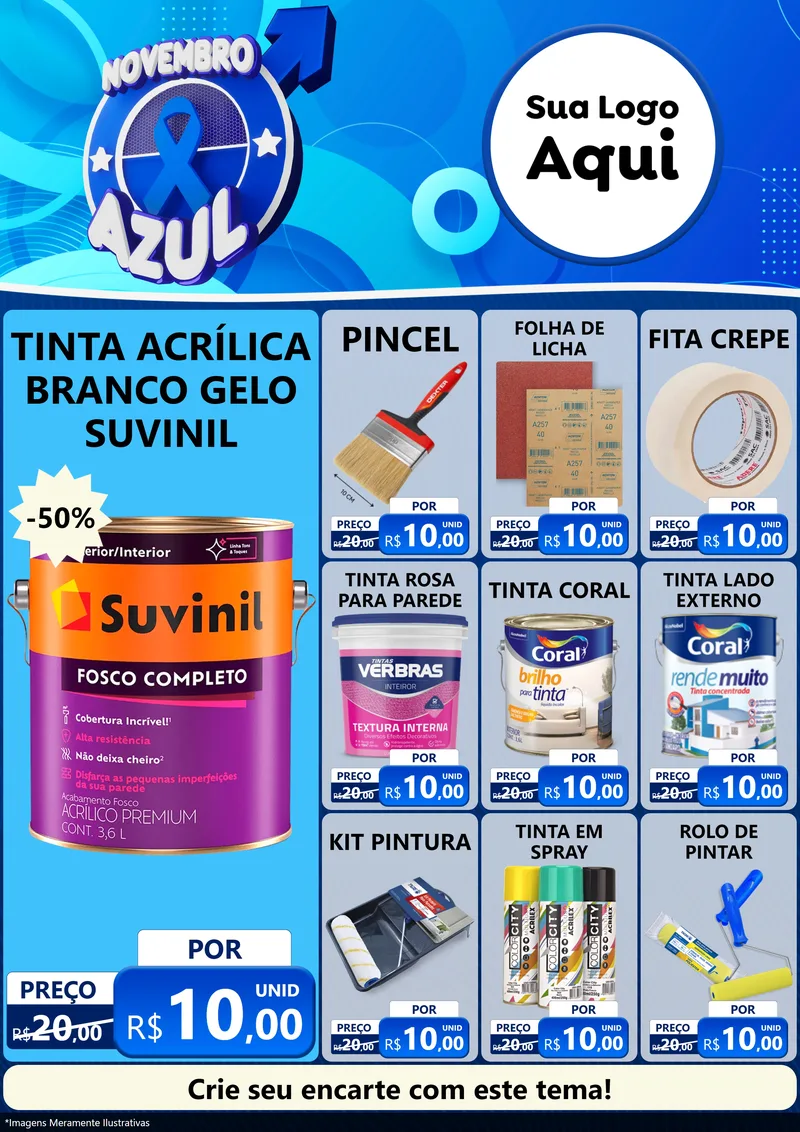 Modelo de Encarte para Encarte A4 Vertical com o tema Novembro Azul para Tintas e Ferramentas