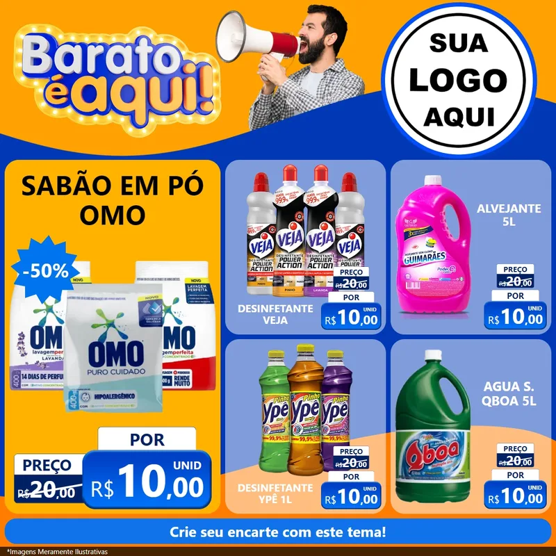 Modelo de Rede Social para Feed Facebook com o tema Barato é aqui para Produtos de Limpeza