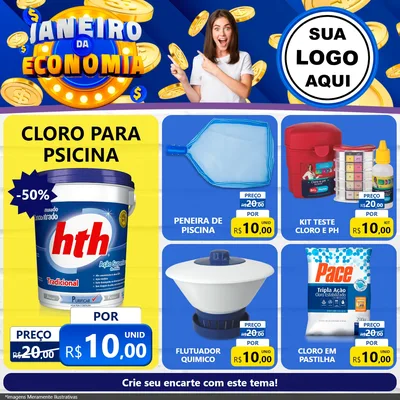 Modelo de Rede Social para Feed Facebook com o tema Janeiro da Economia para Produtos para Piscina