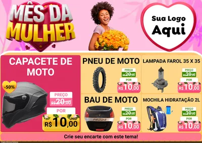 Modelo de Encarte para Encarte A4 Horizontal com o tema Mês da Mulher para Moto peças