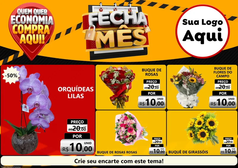 Modelo de Encarte para Encarte A4 Horizontal com o tema Fecha Mês para Floricultura e jardim