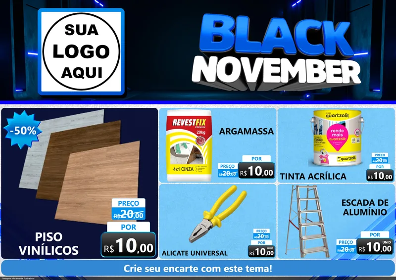 Modelo de Encarte para Encarte A4 Horizontal com o tema Black November para Material para Construção
