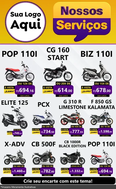 Modelo de Encarte para Encarte Grande com o tema Nossos Serviços para Concessionaria de Motos