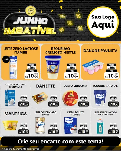 Modelo de Rede Social para Feed Instagram com o tema Junho Imbatível para Frios e Laticínios