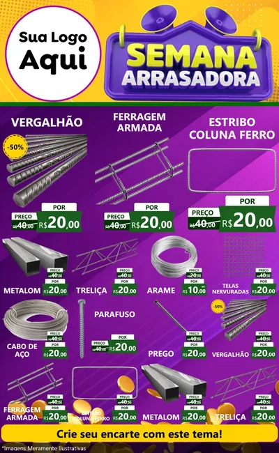 Modelo de Encarte para Encarte Grande com o tema Semana Arrasadora para Ferragens
