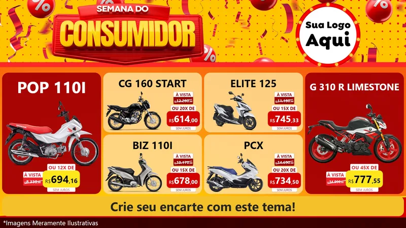 Modelo de TV para TV Horizontal com o tema Semana do Consumidor para Concessionaria de Motos