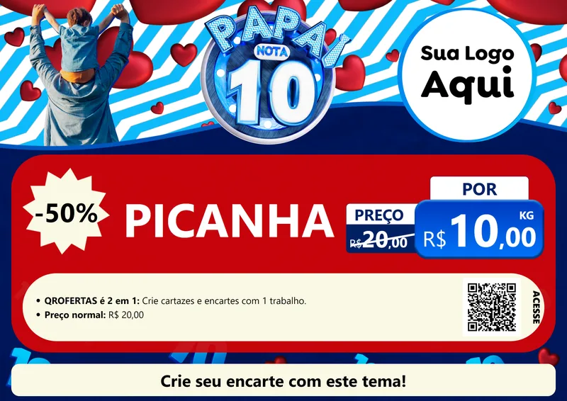 Modelo de Cartaz para Cartaz A4 Horizontal com o tema Papai Nota 10 para Açougue