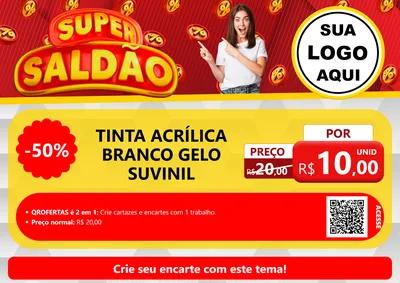 Modelo de Cartaz para Cartaz A4 Horizontal com o tema Super Saldão para Tintas e Ferramentas