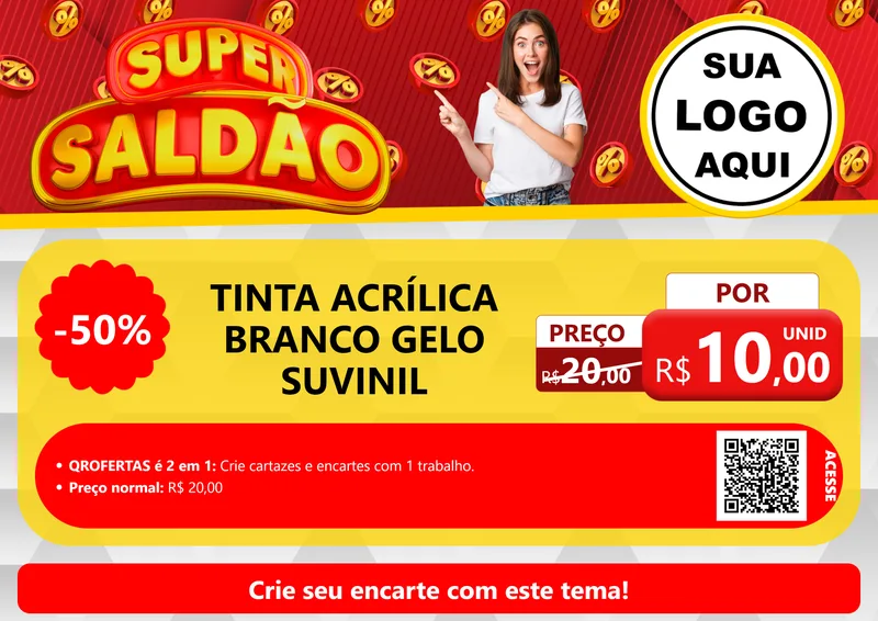 Modelo de Cartaz para Cartaz A4 Horizontal com o tema Super Saldão para Tintas e Ferramentas