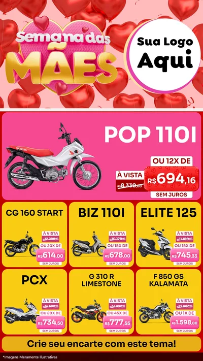 Modelo de Rede Social para Stories com o tema Semana Das Mães para Concessionaria de Motos