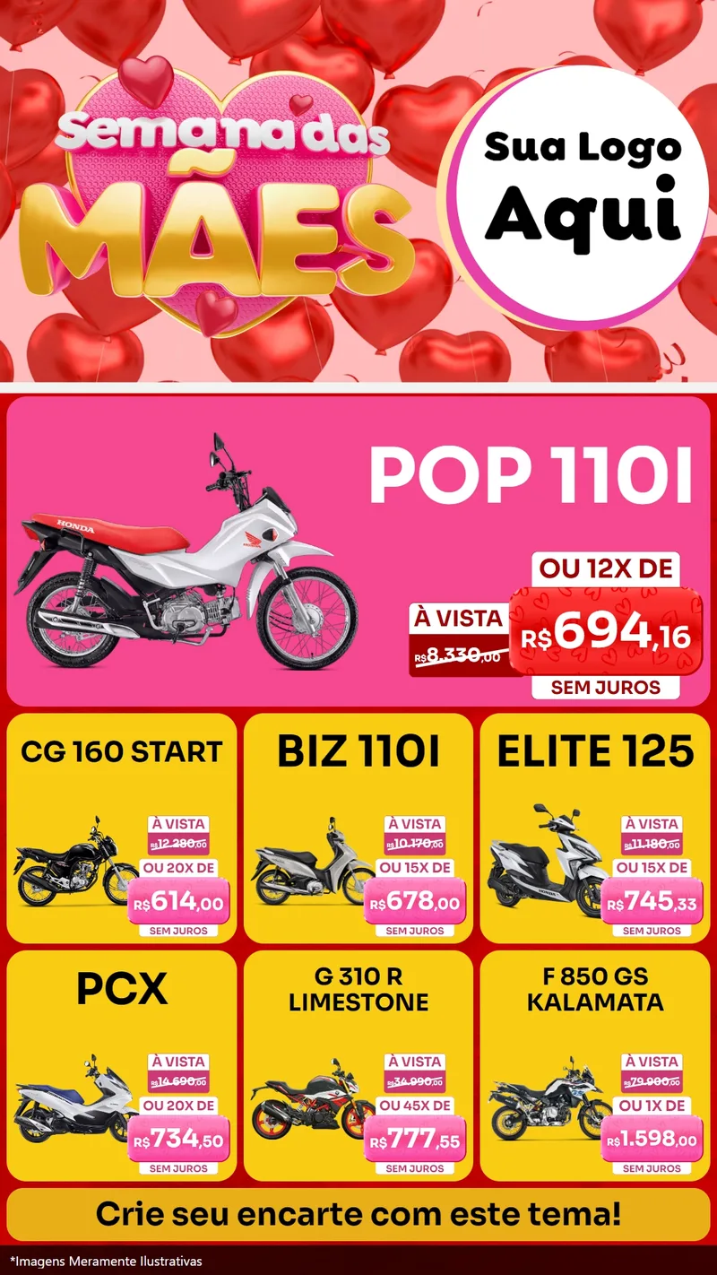 Modelo de Rede Social para Stories com o tema Semana Das Mães para Concessionaria de Motos