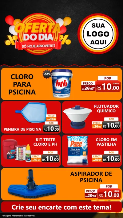 Modelo de TV para TV Vertical com o tema Oferta do Dia - Só hoje, Aproveite! para Produtos para Piscina