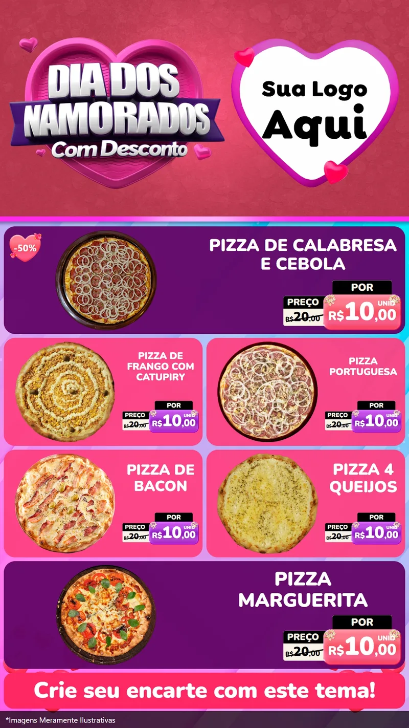 Modelo de TV para TV Vertical com o tema Dia Dos Namorados Com Desconto para Pizzaria