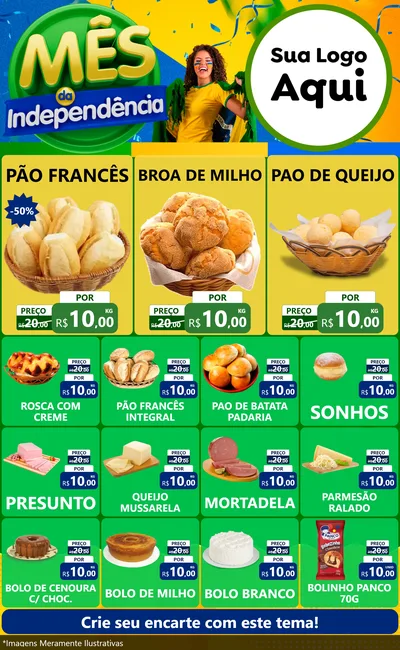 Modelo de Encarte para Encarte Grande com o tema Mês da Independência para Padaria