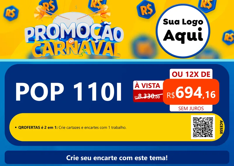 Modelo de Cartaz para Cartaz A4 Horizontal com o tema Promoção de Carnaval para Concessionaria de Motos