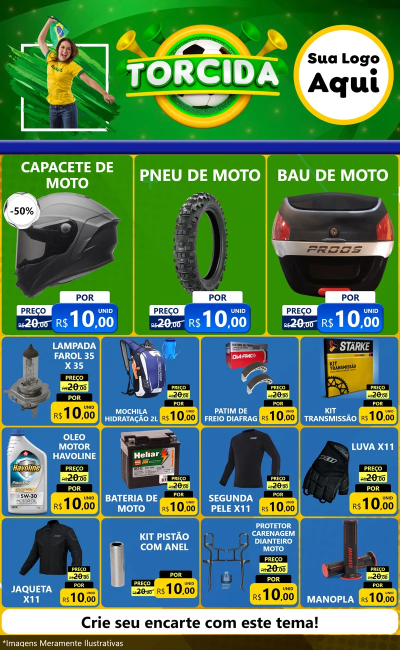 Modelo de Encarte para Encarte Grande com o tema Torcida para Moto peças