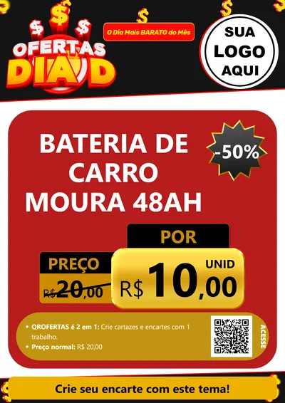 Modelo de Cartaz para Cartaz A4 Vertical com o tema Ofertas Dia D para Baterias Elétricas
