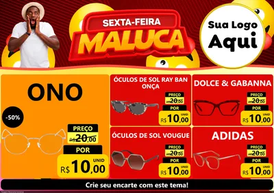 Modelo de Encarte para Encarte A4 Horizontal com o tema Sexta-feira Maluca para Óticas