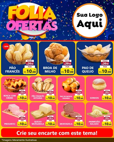 Modelo de Rede Social para Feed Instagram com o tema Folia de Ofertas para Padaria