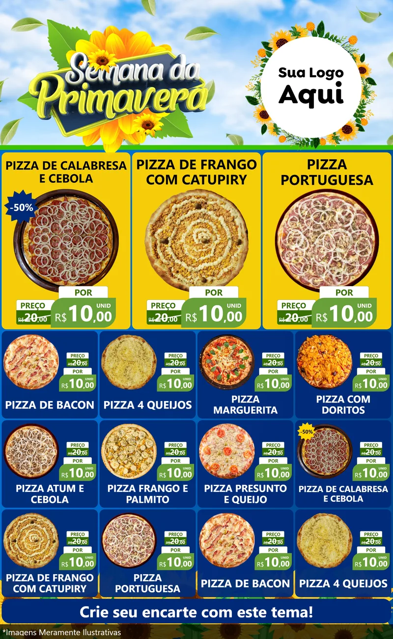Modelo de Encarte para Encarte Grande com o tema Semana da Primavera para Pizzaria