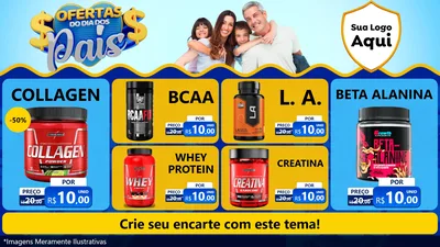 Modelo de TV para TV Horizontal com o tema Ofertas do Dia dos Pais para Suplementos alimentares