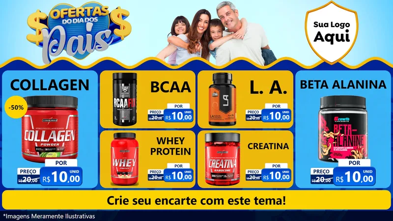 Modelo de TV para TV Horizontal com o tema Ofertas do Dia dos Pais para Suplementos alimentares