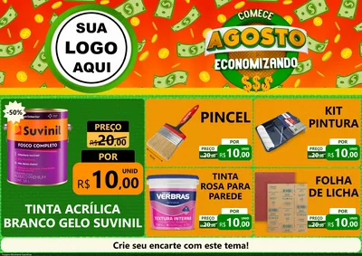 Modelo de Encarte para Encarte A4 Horizontal com o tema Comece Agosto Economizando para Tintas e Ferramentas