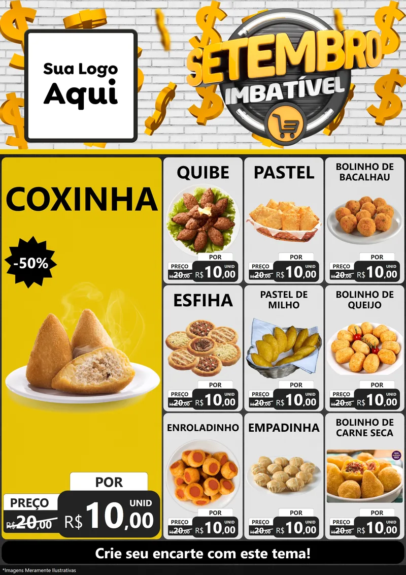 Modelo de Encarte para Encarte A4 Vertical com o tema Setembro Imbatível para Salgadaria