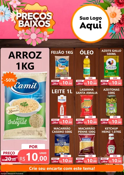 Modelo de Encarte para Encarte A4 Vertical com o tema Primavera de Preços Baixos para Supermercado
