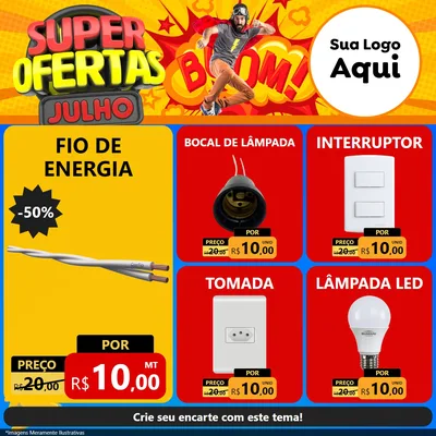 Modelo de Rede Social para Feed Facebook com o tema Super Ofertas Julho para Materiais Elétricos