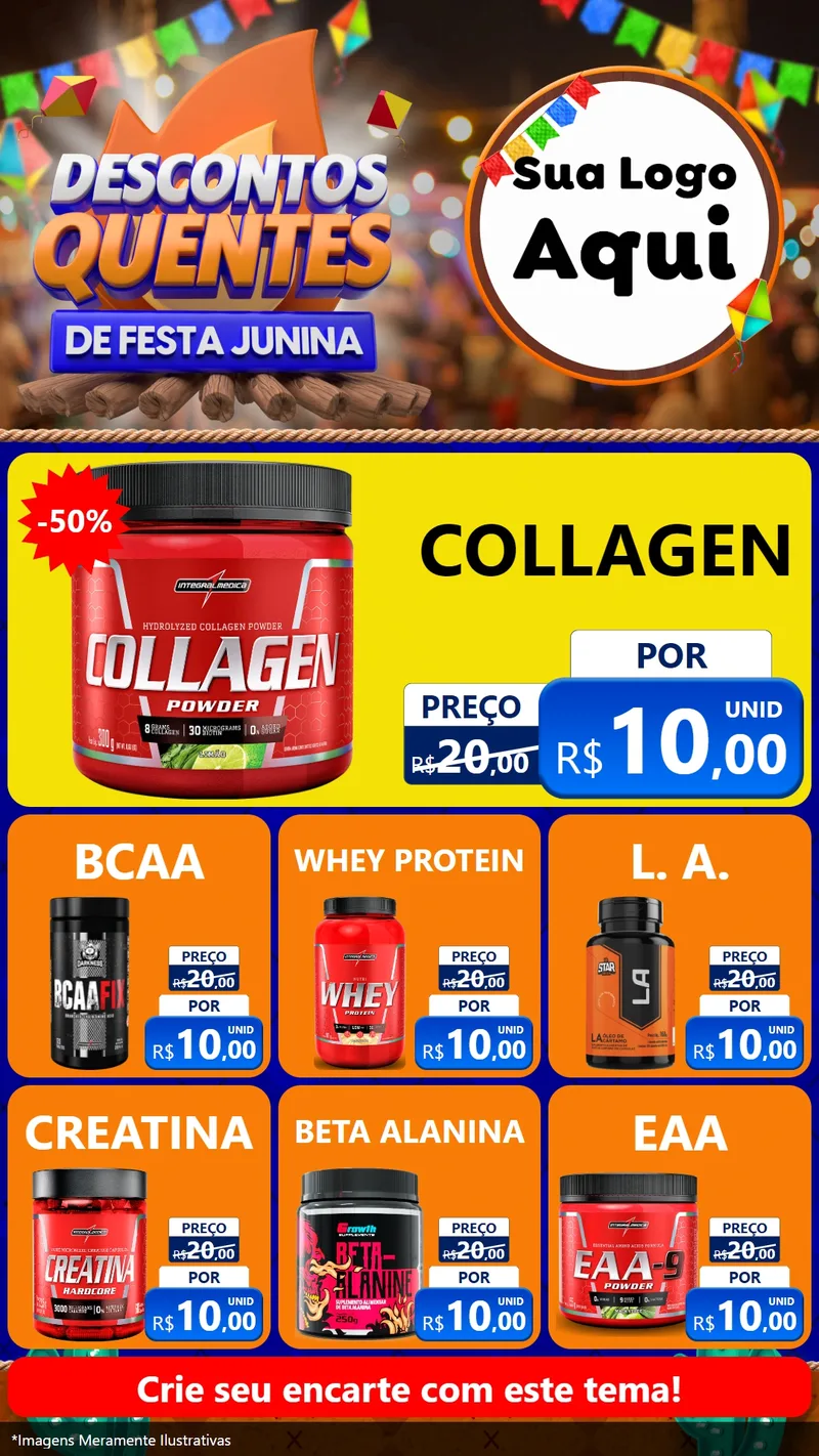 Modelo de Rede Social para Stories com o tema Descontos Quentes de Festa Junina para Suplementos alimentares