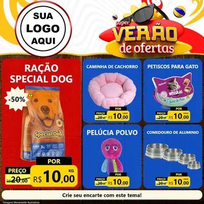 Modelo de Rede Social para Feed Facebook com o tema Super Verão de Ofertas para Pet Shop