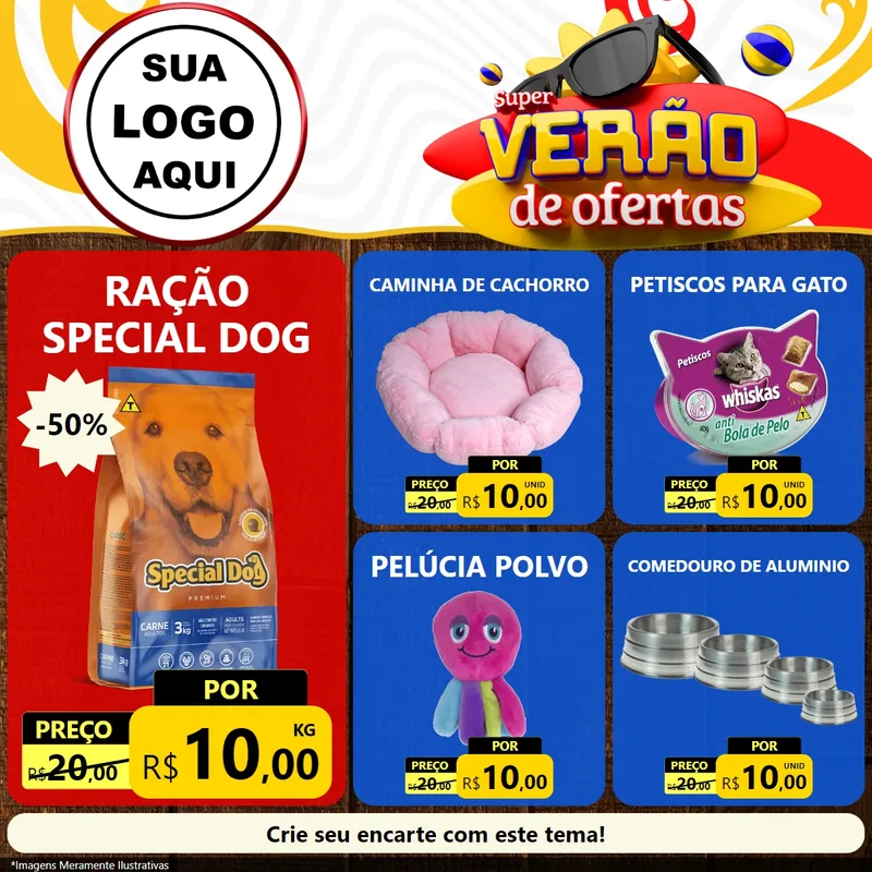 Modelo de Rede Social para Feed Facebook com o tema Super Verão de Ofertas para Pet Shop