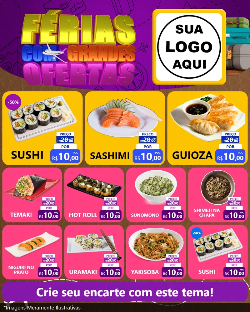 Modelo de Rede Social para Feed Instagram com o tema Férias com Grandes Ofertas para Comida japonesa