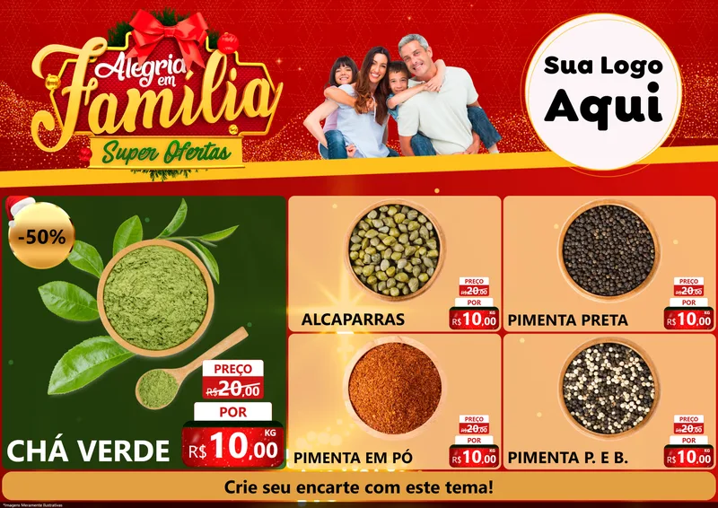 Modelo de Encarte para Encarte A4 Horizontal com o tema Alegria em Família Super Ofertas - Natal para Produtos Naturais