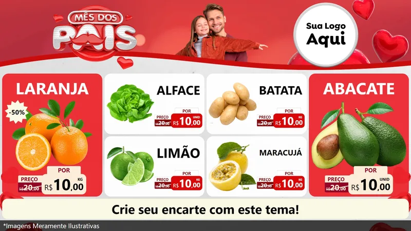 Modelo de TV para TV Horizontal com o tema Mês dos Pais para Hortifrúti
