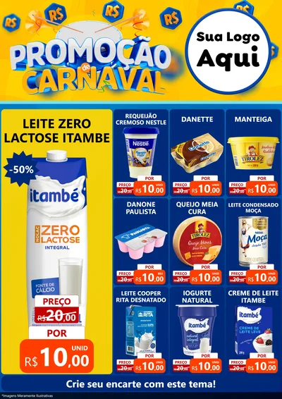 Modelo de Encarte para Encarte A4 Vertical com o tema Promoção de Carnaval para Frios e Laticínios