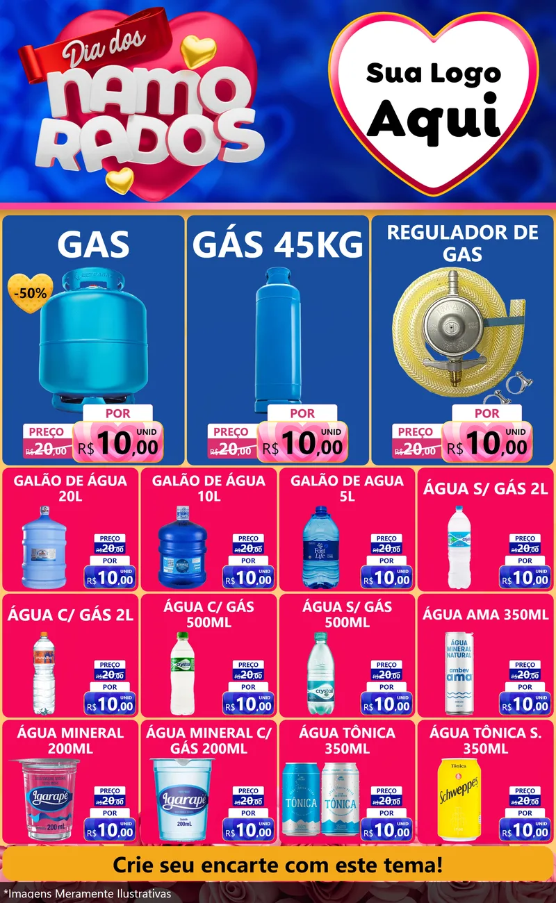 Modelo de Encarte para Encarte Grande com o tema Dia dos namorados para Água e gás