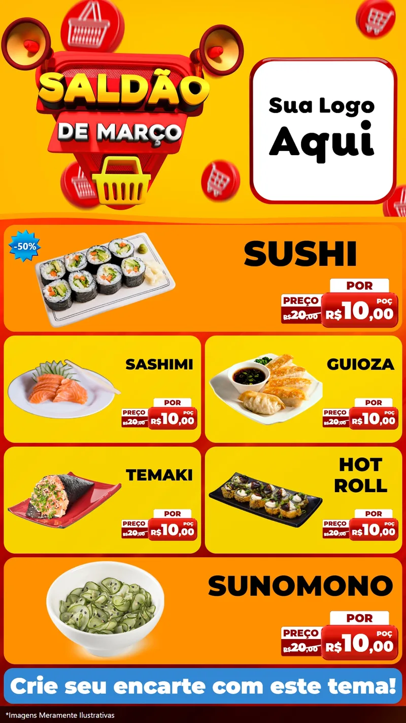 Modelo de TV para TV Vertical com o tema Saldão de Março para Comida japonesa