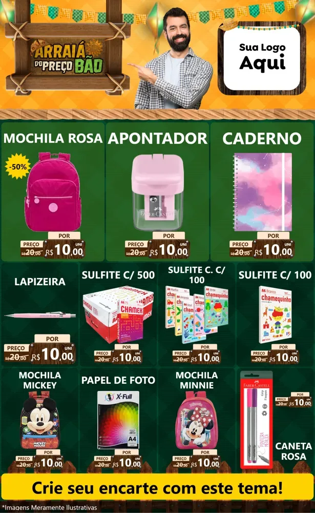 Modelo de Encarte para Encarte Grande com o tema Arraiá do preço bão para Papelaria