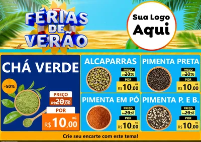 Modelo de Encarte para Encarte A4 Horizontal com o tema Férias de Verão para Produtos Naturais